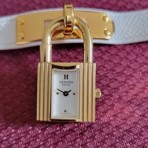 Hermes Gold and White Women's Kelly Lock Watch